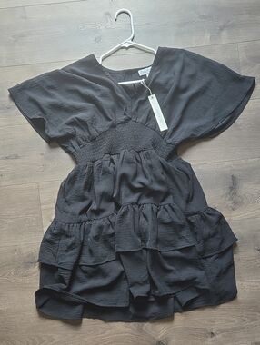 Black Tiered Smocked Waist Mini Dress